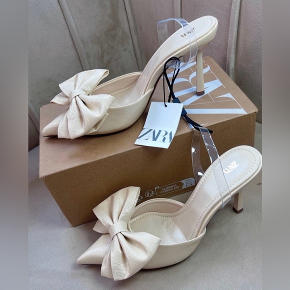 Zara White Slingback Bow Heels - Picture 4 of 10